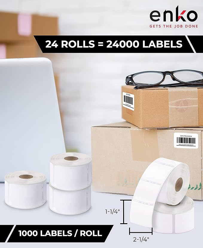 enKo (24 Rolls / 24000 Labels) 30334 Dymo Compatible Multipurpose Barcode (1-1/4" x 2-1/4")-DeskLoop Office