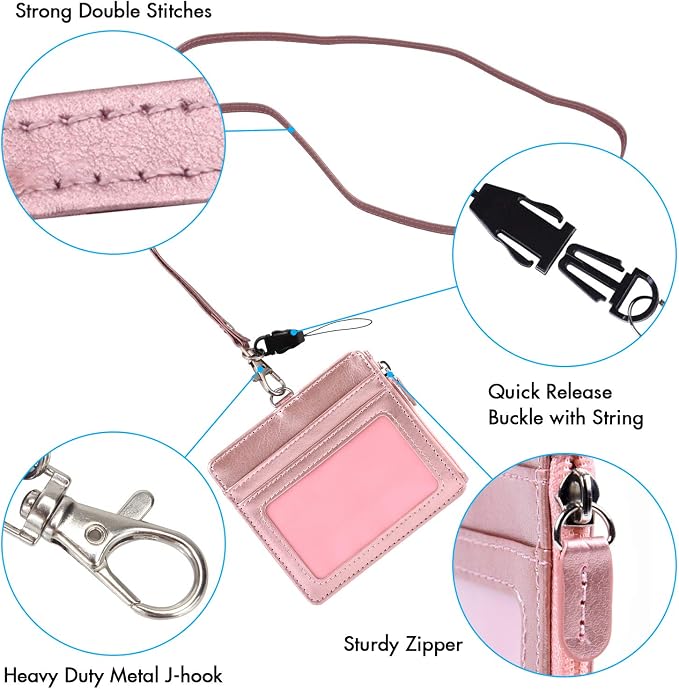 Badge Holder with Zip, Wisdompro 2-Sided PU Leather ID Badge Holder with 1 ID - Image 3