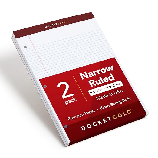 TOPS Docket Gold Writing Pads, 8-1/2" x 11-3/4", Narrow Rule, 3-Hole Punched by Unknown