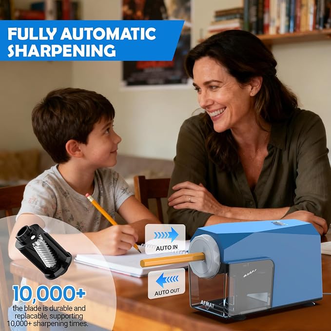 AFMAT Electric Pencil Sharpener, Fast & Hands-Free, 10K+ Uses, 5 Nibs, Fully - Image 2