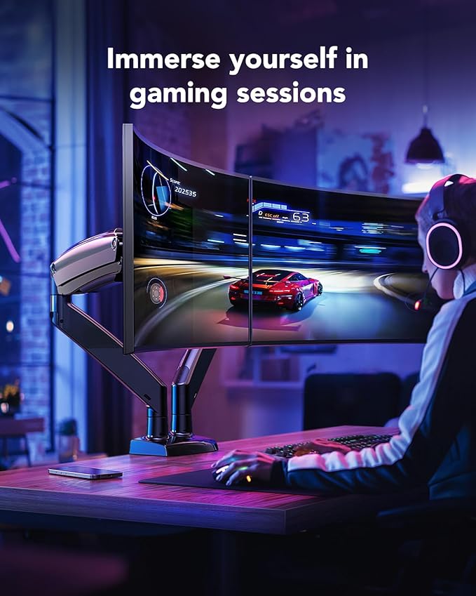 HUANUO Dual Monitor Stand for 13 to 40 inch, Premium Dual Monitor Mount with USB, Height Adjustable Monitor Stand for 2 Monitors, VESA Mount with Clamp/Grommet Base, Each Arm Hold up to 26.4lbs, HNDS7-DeskLoop Office