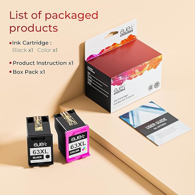 63XL Ink Cartridges Black and Color Replacement for HP 63XL Ink Cartridge Combo Pack Work with OfficeJet 3830 4650 5255 Envy 4520 4512 Deskjet 1112 3630 3634 3639 Printer (2 Black, 1 Tri-Color)-DeskLoop Office