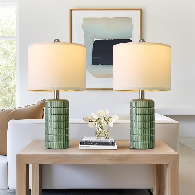 PoKat 20.75" Small Modern Ceramic Table Lamps Set of 2 - Image 3