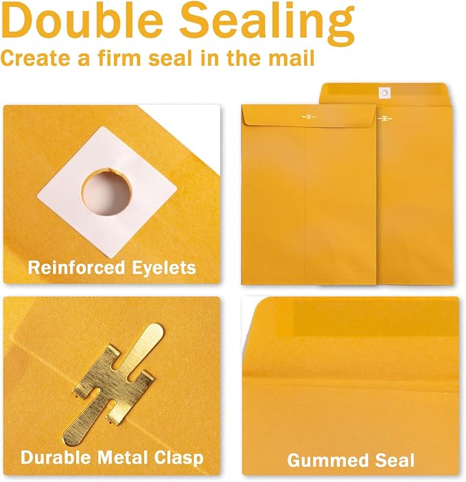 Clasp Envelopes 9x12, 100 GSM Paper, 100 Pack Goefun Brown Kraft Manilla - Image 2