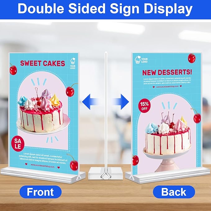 Acrylic Sign Holder 4x6 Inches 24 Pack, Double Sided Clear Display Stand Table - Image 3