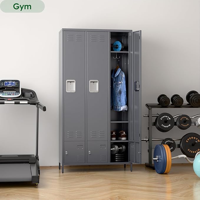 Metal Storage Locker with 3 Big Doors & 3 Small Doors, Lockers for Employees with Hooks for School Garage Office Gym Bedroom,Assembly Required,Dark Grey-DeskLoop Office