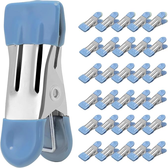Clothes Pins Heavy Duty, 30 Pack, 2.17 Inch Metal Chip Clips, Bag Clips by CowdroBrand
