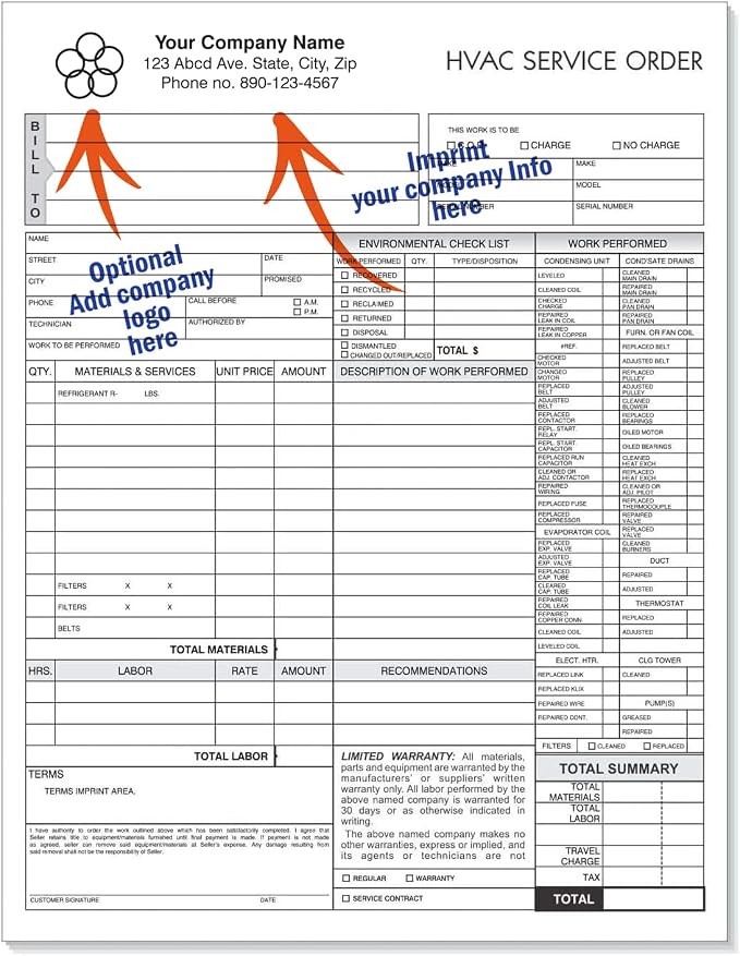 HVAC Service Order Invoice & Repair Detail Form, 3 Part Carbonless, Letter Size - Image 2