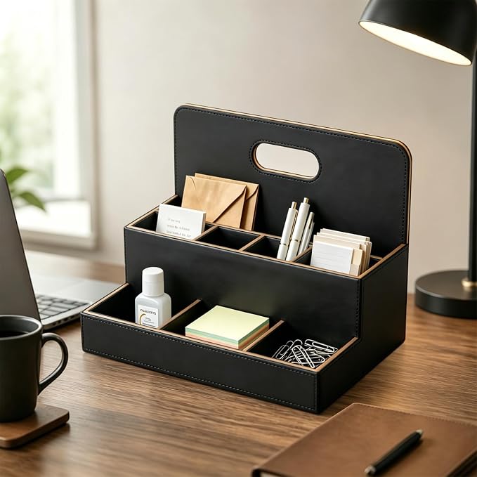 Mail Organizer Countertop, Pencil Holder, Office Supplies File Bill Sorter | PU - Image 2