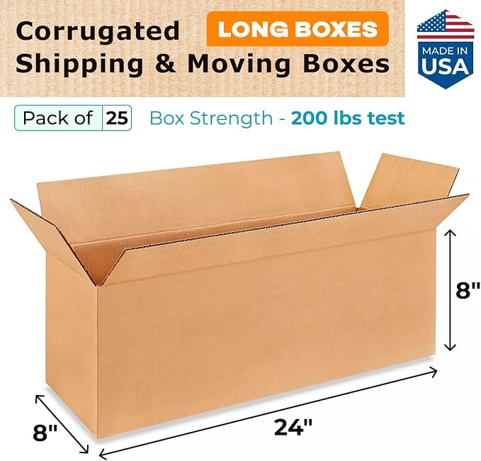 Long Moving & Shipping Boxes 24"L x 8"W x 8"H - Image 2