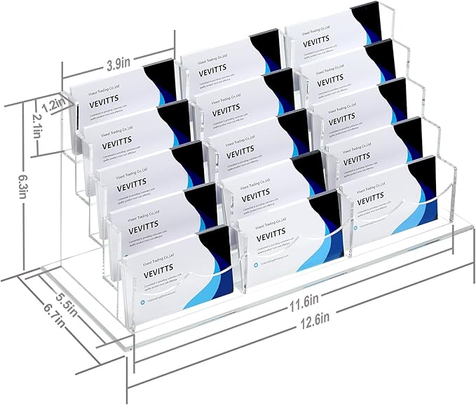 Acrylic Business Card Holder for Desk Multiple Business Card Holders Business Card Organizer Business Card Display Rack Clear Plastic Business Card Stand for Home Office (15 Slots)-DeskLoop Office