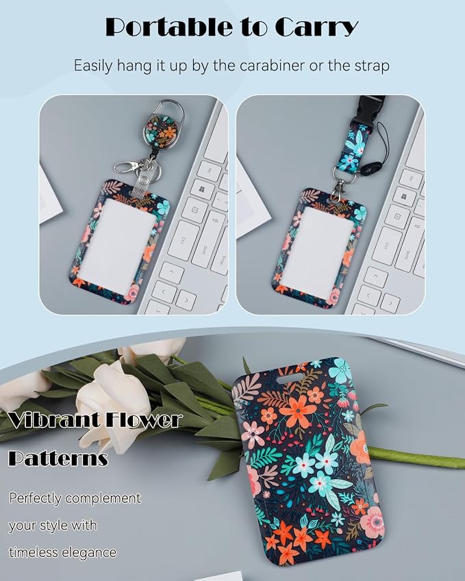 Uniclife Fashionable Sliding Badge Holder, Flower Pattern Plastic Card Holder - Image 3