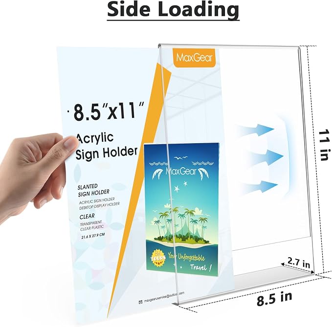 MaxGear Acrylic Sign Holder, 8.5 x 11 Slant Back Display Stand, 10 Pack | Clear - Image 5