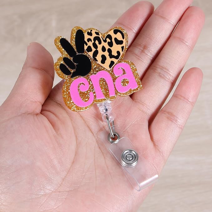 Cute CNA Badge Reel, Leopard Heart Retractable ID Card Badge Holder - Image 3