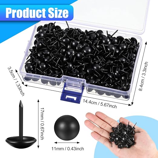Outus 500 Pcs Black Upholstery Tacks 7/16 Inch Decorative Furniture Tacks Thumb - Image 3
