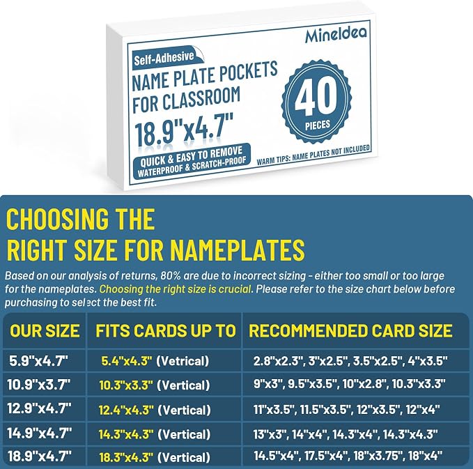 40 PCS Nameplate Pocket, 18.9" x 4.7" Adhesive Desk Name Tag Sleeves Easy - Image 8