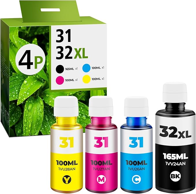 31 Ink 32XL Black Ink Bottle Set, Smart Tank 5101 7602 6001 651 Ink RefillCompatible with HP 31 32XL Ink Bottle Set for Smart Tank 7602 5101 5000 651 5103 6001 7301 7302 7001 5102 7006 7002 Printers-DeskLoop Office