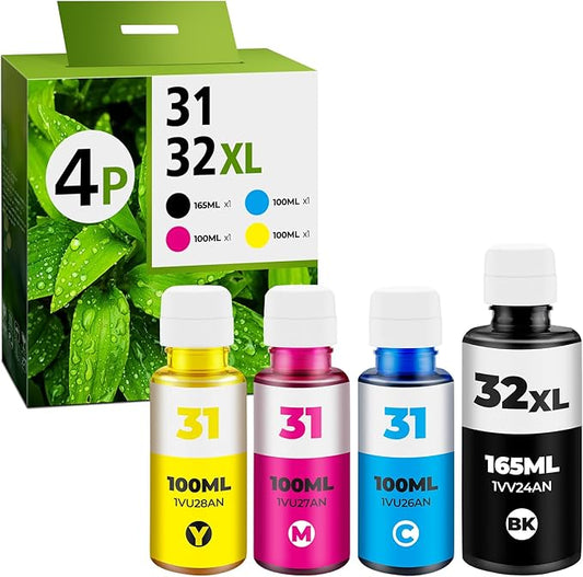 31 Ink 32XL Black Ink Bottle Set, Smart Tank 5101 7602 6001 651 Ink RefillCompatible with HP 31 32XL Ink Bottle Set for Smart Tank 7602 5101 5000 651 5103 6001 7301 7302 7001 5102 7006 7002 Printers-DeskLoop Office