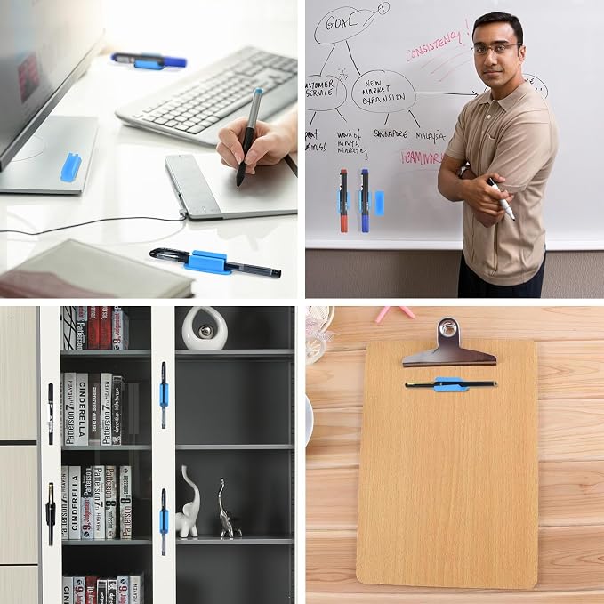 20 Pack Adhesive Silicone Pen Holders Blue Stick-On Pencil And Marker Clips | - Image 6