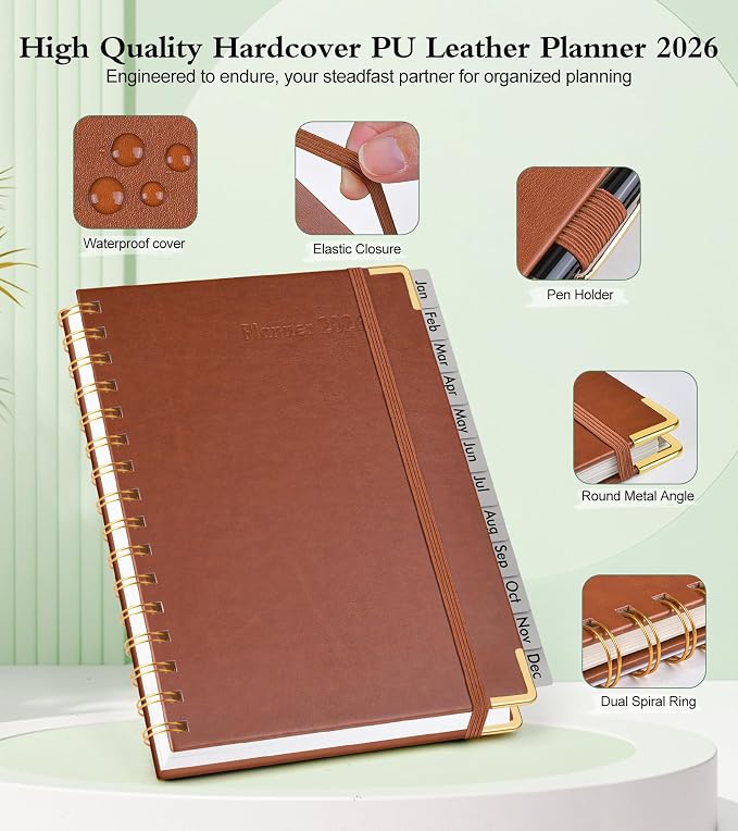 2026 Planner, Hardcover Leather Weekly and Monthly Planner, January 2026 - Image 4