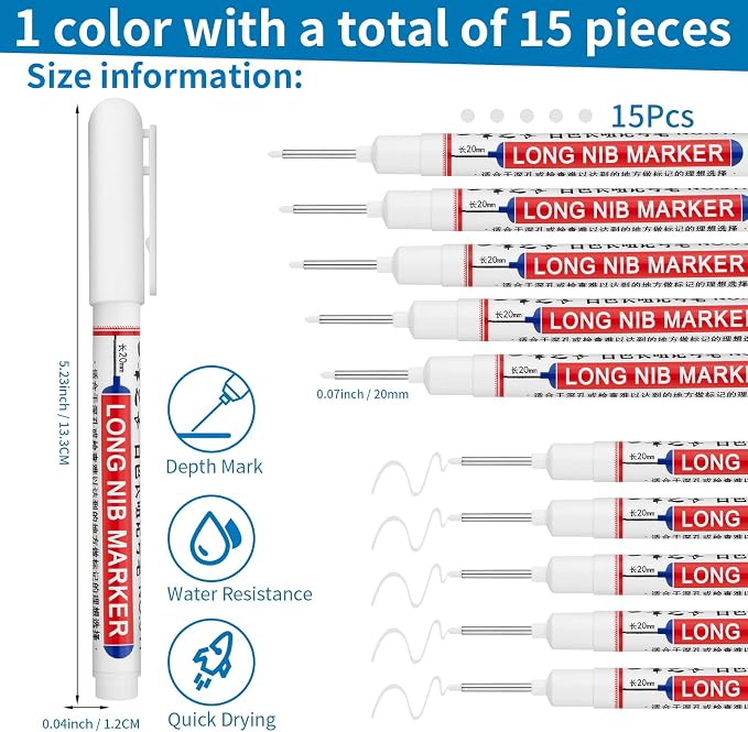 15 PCS Long Head Deep Hole Marker Pens, 20mm Long Nib Marker, Longs Nose Markers - Image 2