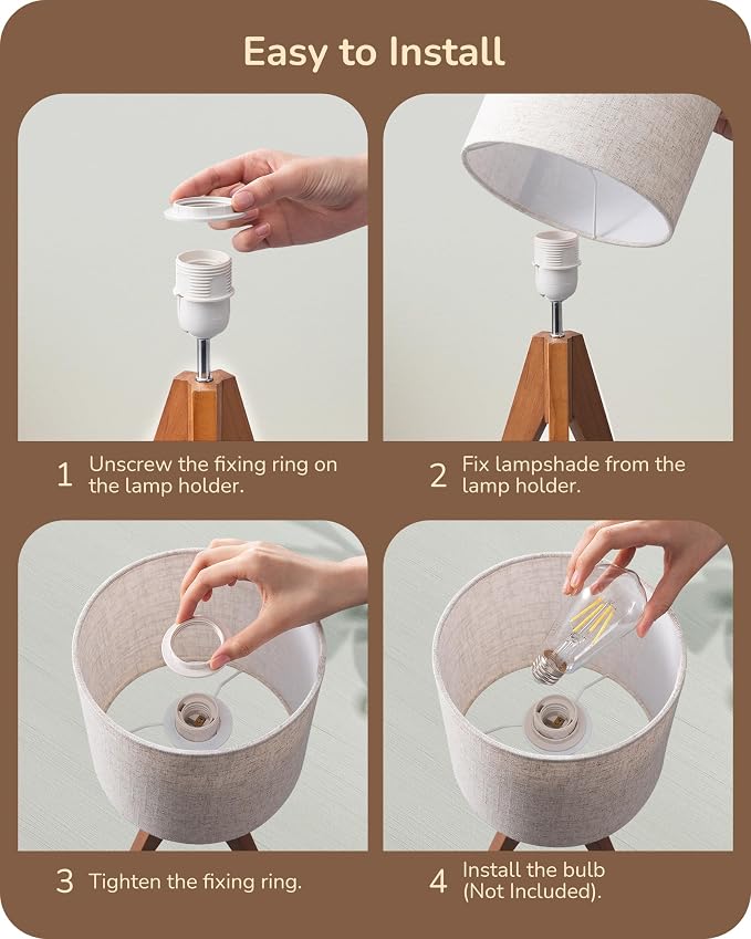 EDISHINE Tripod Table Lamp, Small Cute Bedside Lamp - Image 4