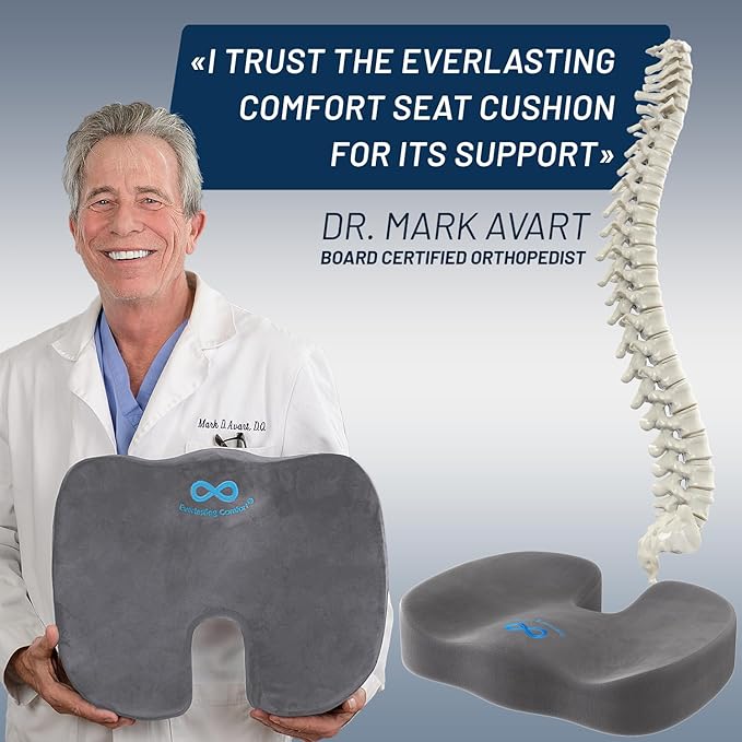Everlasting Comfort Doctor Recommended Memory Foam Seat Cushion for Office Chairs & Car Seat - Ergonomic Office Desk Accessories for Tailbone Pain Relief, Sciatica & Back Support-DeskLoop Office