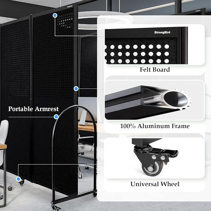 Folding Room Partition, Freestanding Privacy Divider, Portable Office Divider - Image 4