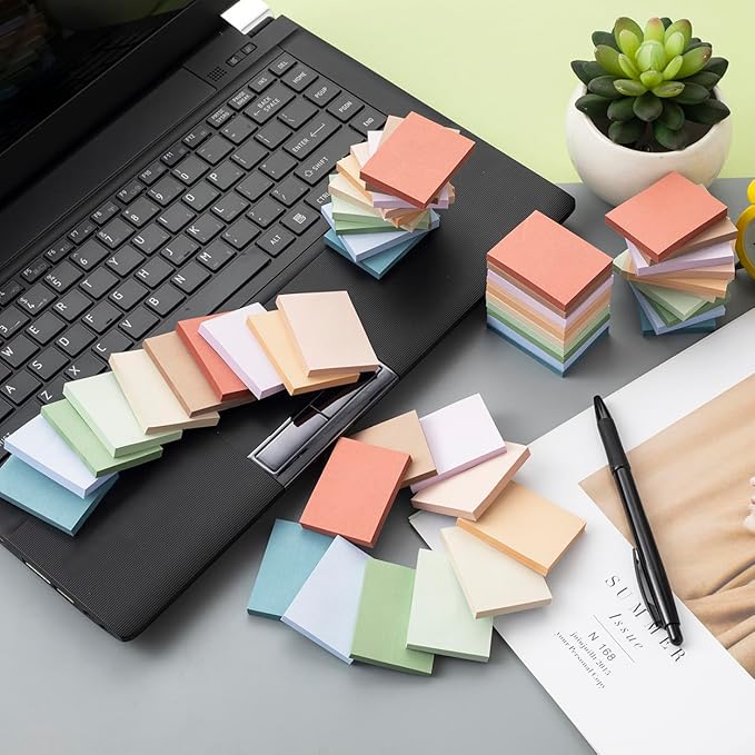 (50 Pads) Sticky Notes 1.5x2, Vintage Colors, 10 Colors Self Sticky Notes, Sticky Pads, Recyclable, Self-Stick Pads, Easy to Stick for Home, Office, Notebook-DeskLoop Office