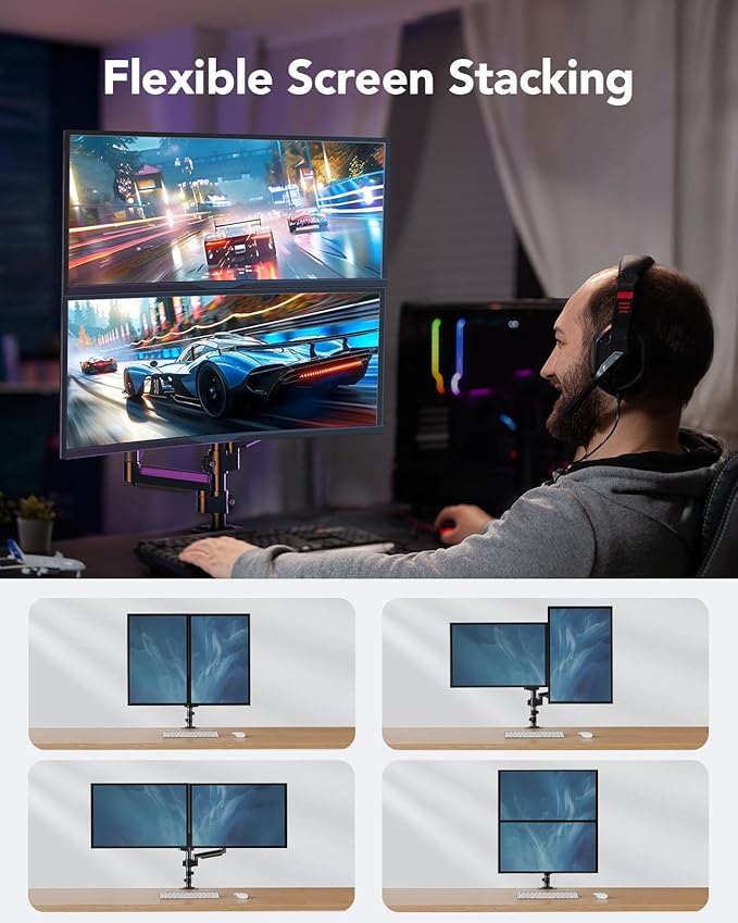 HUANUO Dual Monitor Mount up to 32 inches Screens, Taller Monitor Stand Hold 19.8lbs, Dual Monitor Arm Desk Mount Easy Adjustable with Tilt, Swivel, Rotation, VESA 75/100mm-DeskLoop Office