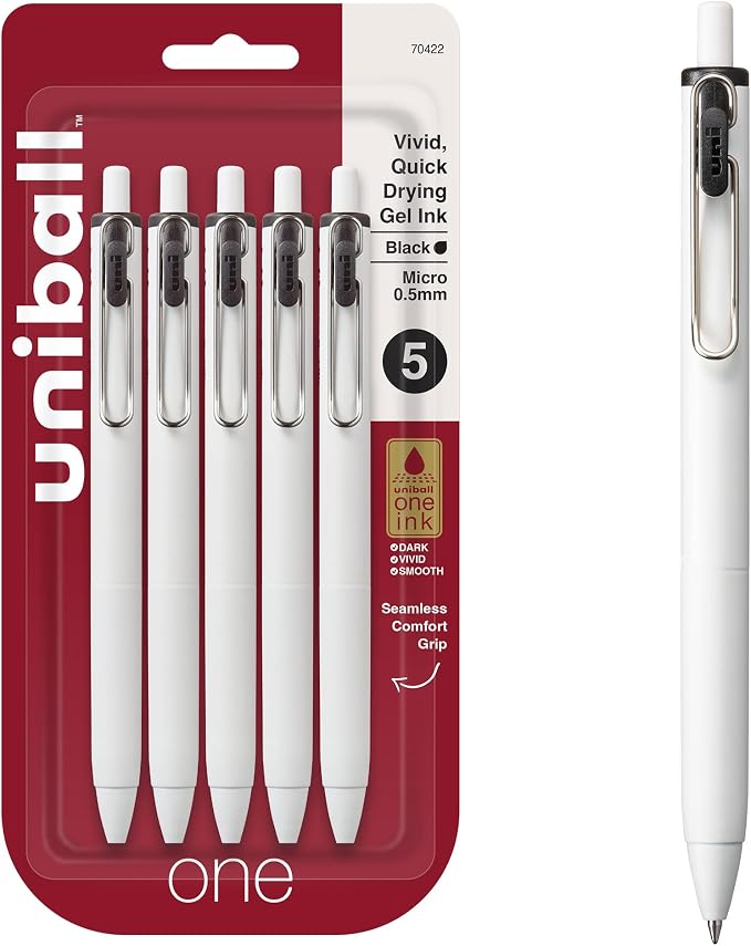 uniball one Retractable Gel Pens, Micro Point, 5 Pack by uni-ball