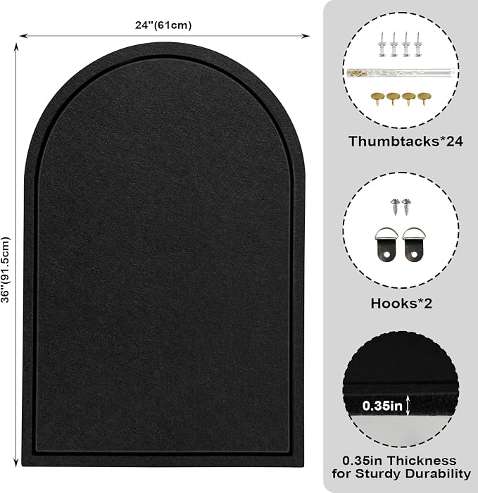 Arched Felt Bulletin Board, Sized 36" x 24" Cork Board Alternative Grooved Edge - Image 3