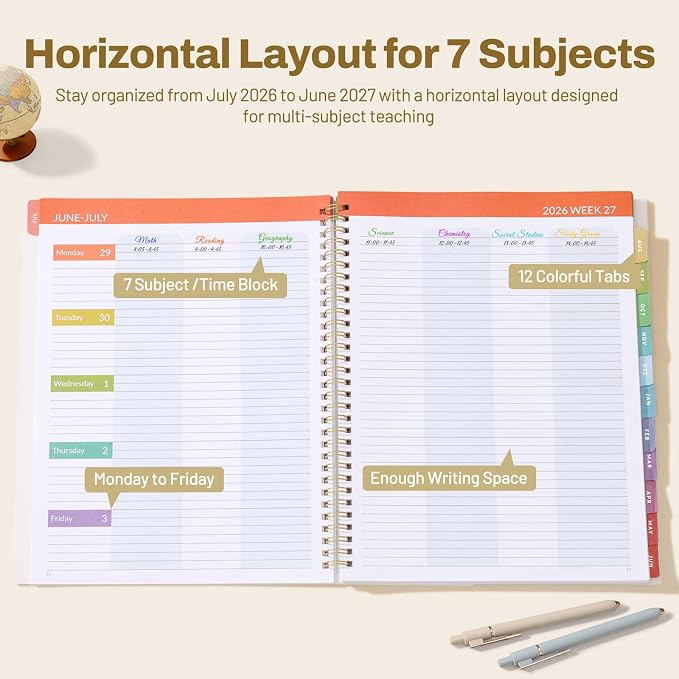 SUNEE Teacher Planner 2026-2027 Academic Year, 7 Periods Lesson Plan Book Jul - Image 2