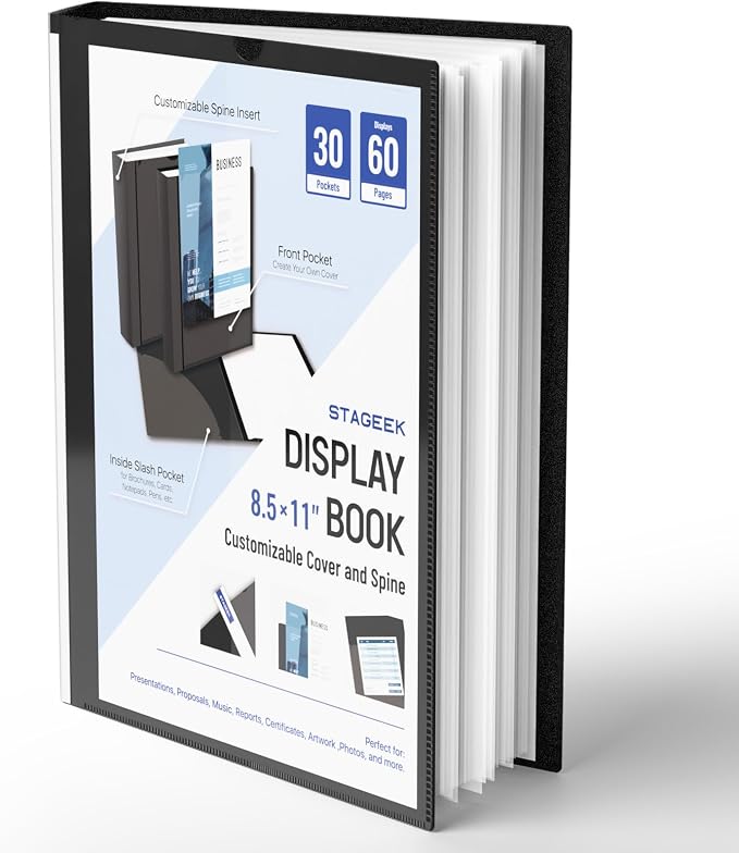 STAGEEK 30-Pocket Portfolio Binder Display 60 Pages, 8.5x11 Binder by STAGEEK