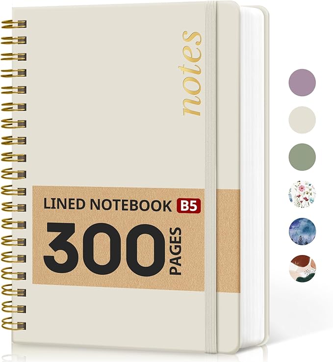 Lined Spiral Notebook Journal for Work, 300 Pages Thick B5 (7.1"x10") College Ruled Journal for Women & Writing, Hardcover Notebook for Note Taking, Perfect for Office Home School Supplies, Grey Beige-DeskLoop Office
