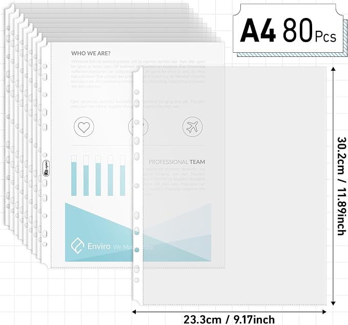 A4 Clear Sheet Protectors 11.81x 8.46in, 80 Punched Pocket - Image 2