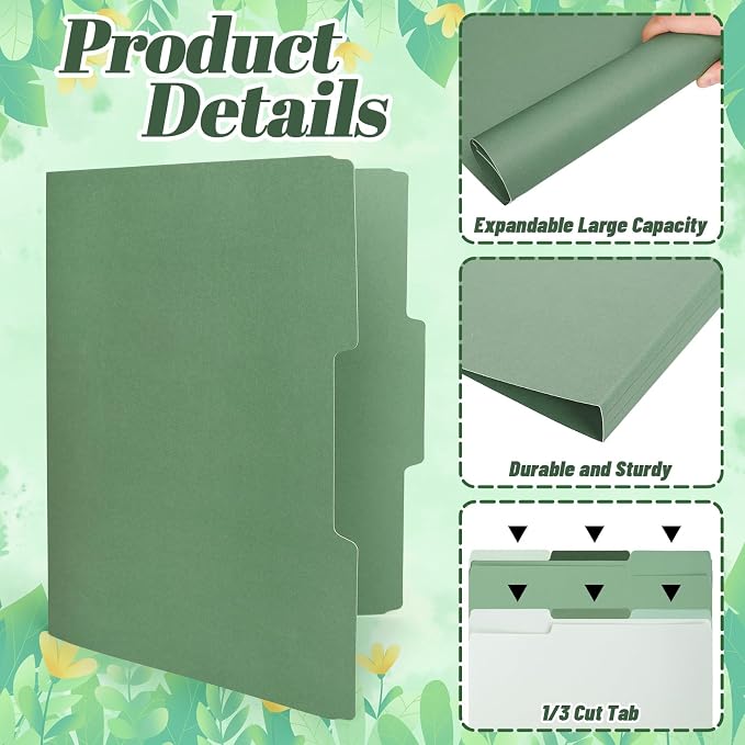 Whaline 24 Pack Sage Green File Folders Letter Size 6 Colors Gradient Green - Image 3