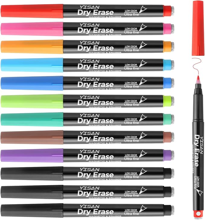 YISAN Dry Erase Markers Ultra Fine Tip, 0.7mm Extra Fine Point, Magnetic by YISAN