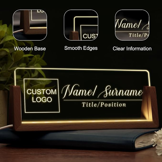 Custom Light Up Name Plate for Desk, Desk Name Plate Personalized - Image 3
