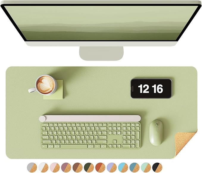 YSAGi Double-Sided Desk Pad, 23.6"x13.7" Leather Desk Mat, Eco Cork Desk Pad by YSAGi