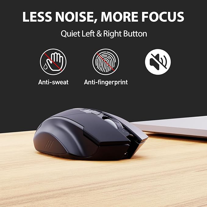 INPHIC Multi-Device Bluetooth Mouse, Upgraded Visible Battery, 2400 DPI, Silent Ergonomic Computer Wireless Mouse for Laptop, Mac, PC etc.-DeskLoop Office