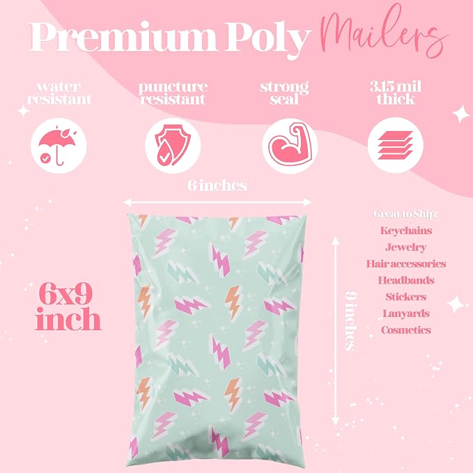 Pretty Package Store Designer Poly Mailers 6x9, Lightning Bolt, 100 Pack | - Image 3