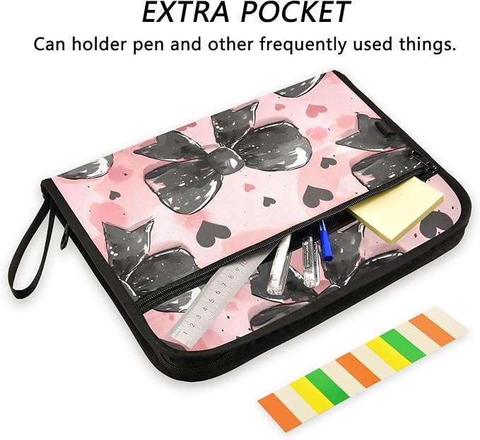 Expanding File Folder Black Bow Heart Pink Accordion File Organizer 13 Pockets - Image 6