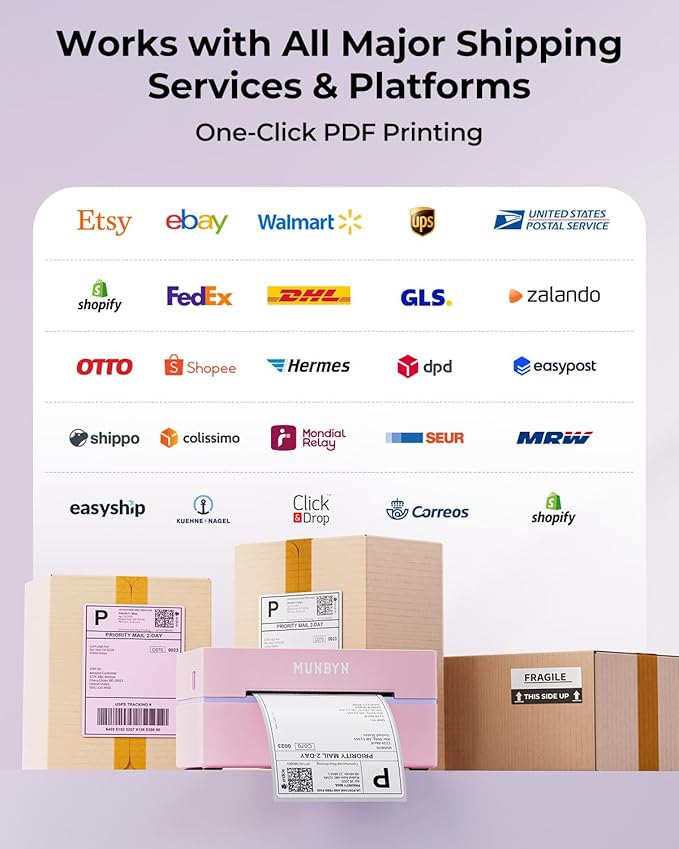 MUNBYN Bluetooth Thermal Label Printer, 130B Wireless 4x6 Shipping Label Printer for Shipping Packages Small Business Office or Home, Compatible with iPhone Android iPad Windows macOS Chrome Etsy eBay-DeskLoop Office