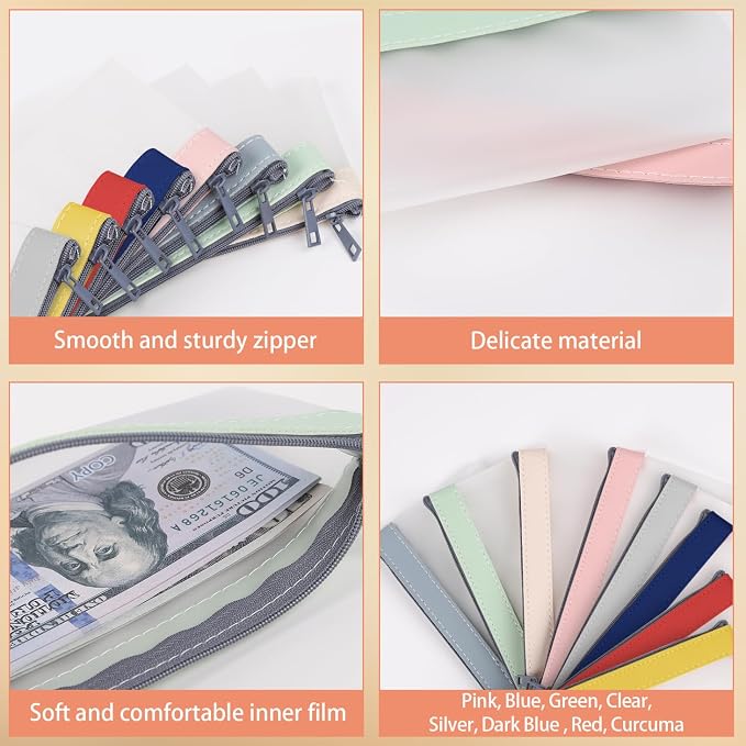 8 Pieces Money Bags With Zipper, Cash Envelopes, 7.6 x 3.7 inch Money Pouch - Image 5