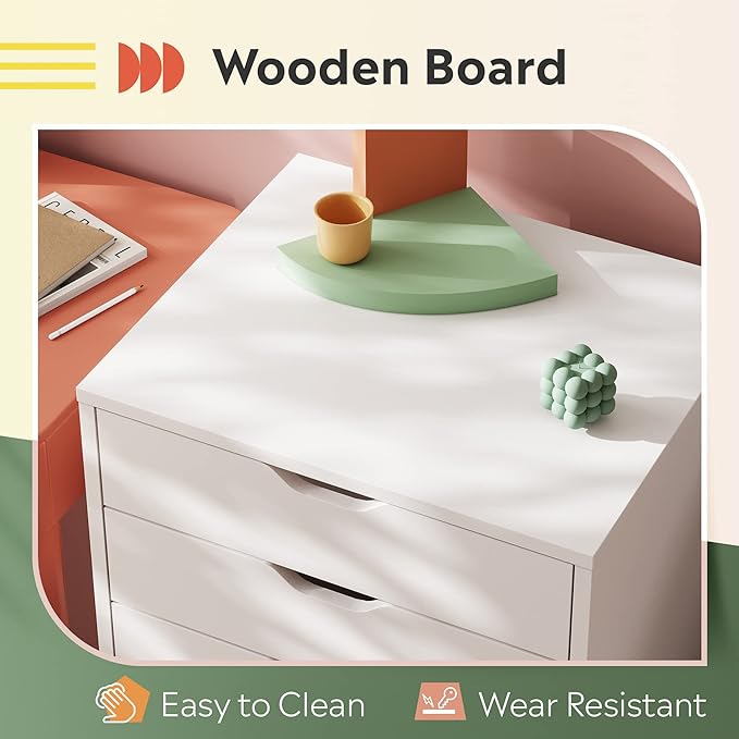 DEVAISE 5-Drawer Chest, Wood Storage file Cabinet with Wheels, White-DeskLoop Office