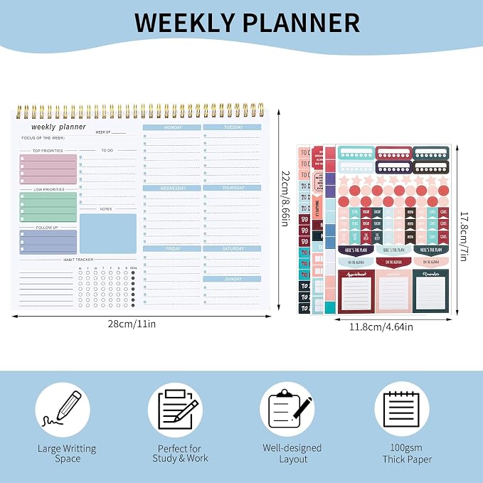 Weekly To Do List Notepad, 8.5''x11'' Weekly Desk Planner - Image 3