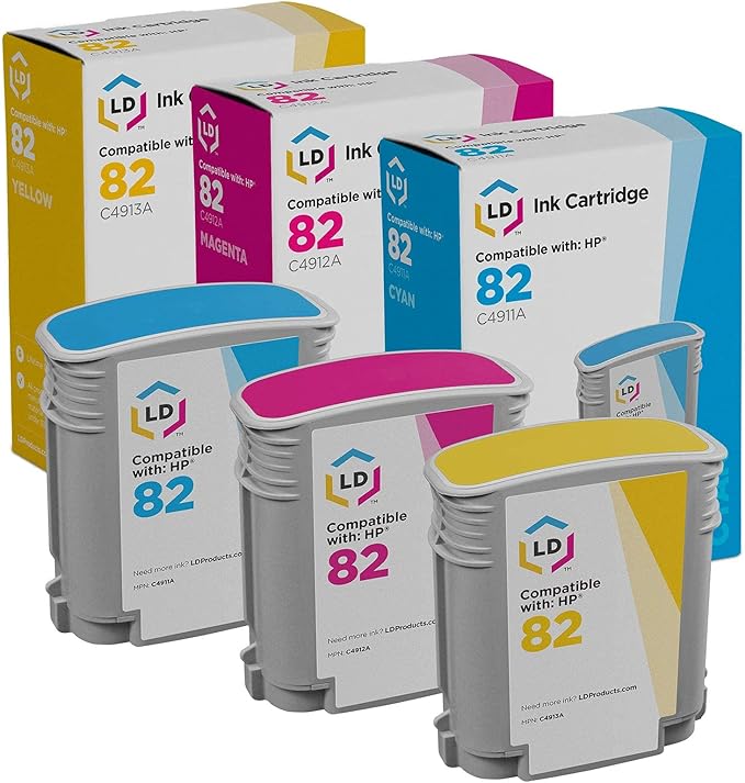 LD Products Remanufactured Ink Cartridge Replacement for HP 82 (Cyan, Magenta, Yellow, 3-Pack) Compatible with DesignJet 500 500PS 510 800 800PS 815MFP 820MFP cc800ps-DeskLoop Office