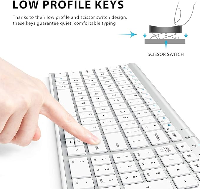 iClever BK10 Bluetooth Keyboard, Universal Bluetooth 5.1 Wireless Keyboard with Number Pad, Ergonomic Design, Multi-Device Compatibility, Stable Connection for Mac, iPad, iPhone, Android, Windows-DeskLoop Office