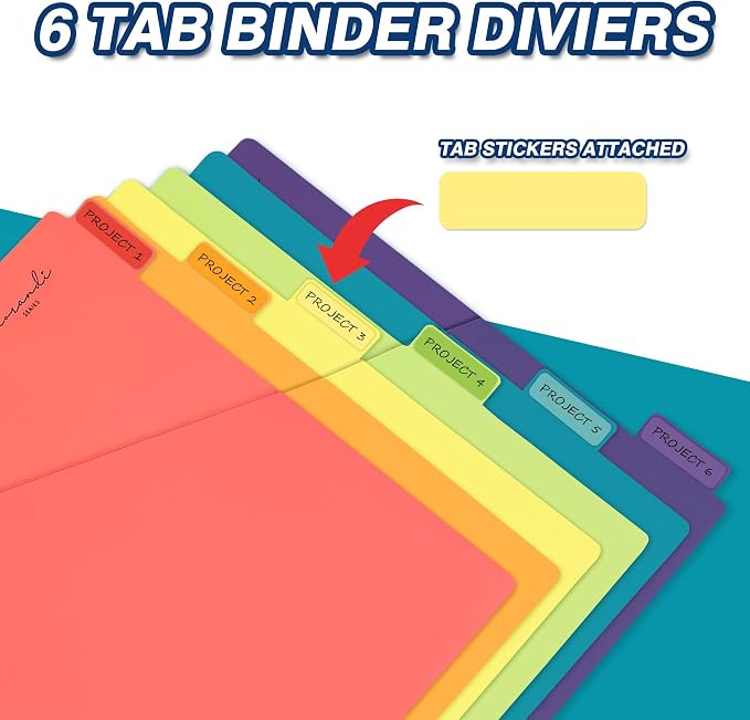 H4D 6-Tab Plastic Binder Dividers, 2 Pockets, Primary Colors, 4 Sets | Made of - Image 3